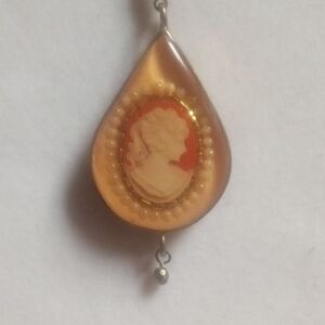 Elegant Cameo Teardrop Necklace in Orange and Cream